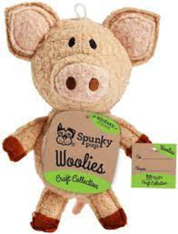 Spunky Pup Woolies Plush Pig Dog Toy