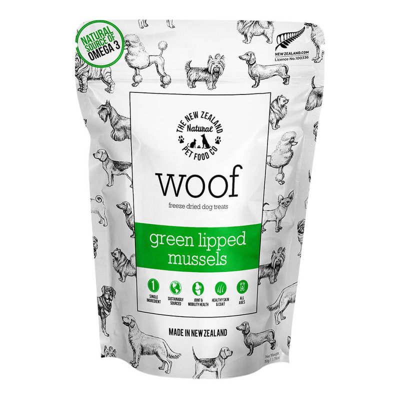 The New Zealand Natural Pet co. Woof NZ Green Lipped Mussels 1.76oz/50g