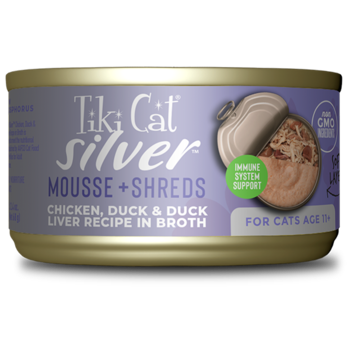Tiki Cat Senior Mousse & Shreds with Chicken, Duck & Duck Liver Recipe 2.4oz