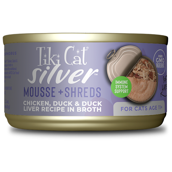 Tiki Cat Senior Mousse & Shreds with Chicken, Duck & Duck Liver Recipe 2.4oz