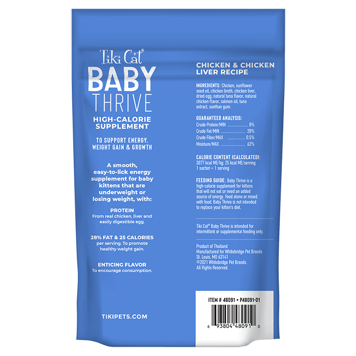 Tiki Cat Baby Thrive Chicken & Chicken Liver High Calorie Kitten Supplement 8 X 5.6 oz