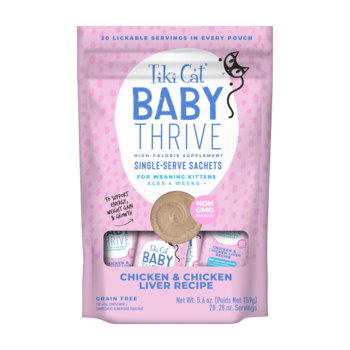 Tiki Cat Baby Thrive Chicken & Chicken Liver High Calorie Kitten Supplement 8 X 5.6 oz