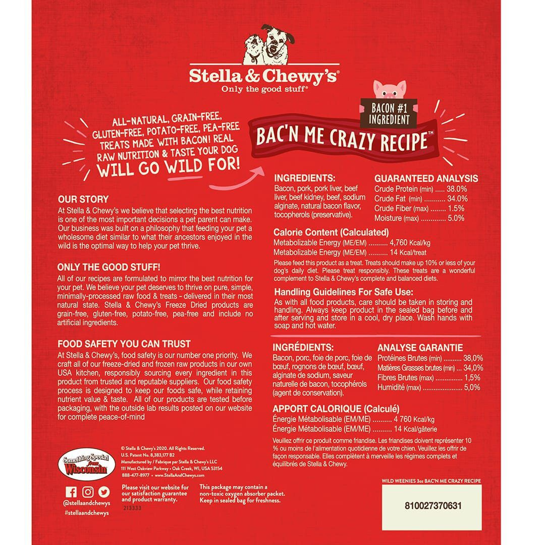 Stella & Chewy's Copy of Bac'N Me Crazy Wild Weenies 85 g