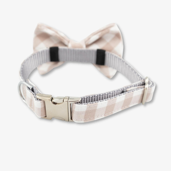 The Rover Boutique Tan Bow Tie Dog Collar