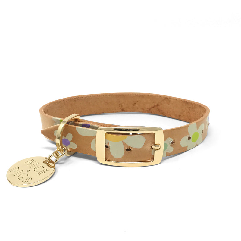 Nice Digs Posie Leather Dog Collar Spring