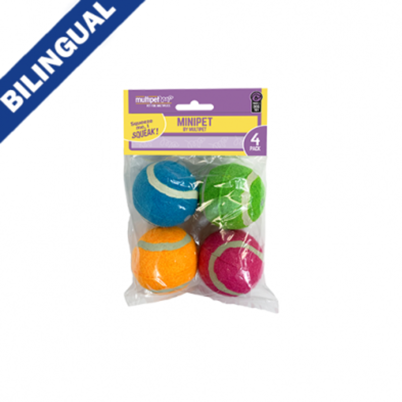 Multipet Squeaky Tennis Balls Dog Toy (4 Pack)