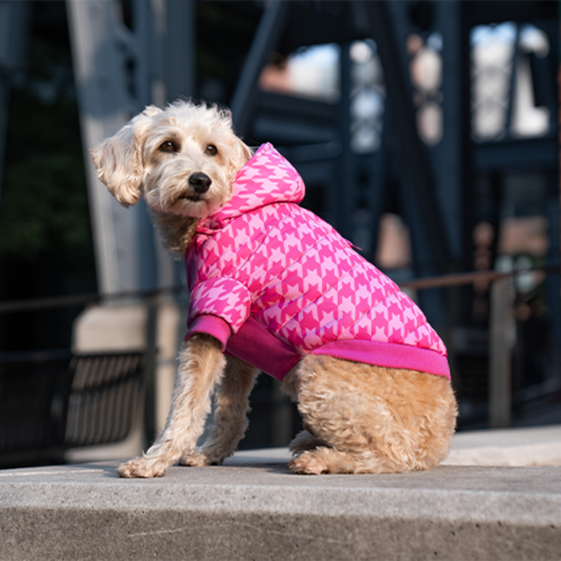 Canada Pooch Prism Puffer: Pink Houndstooth