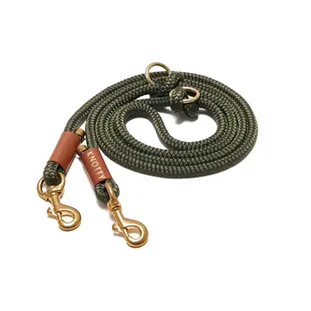 Knotty Pets Rope Leash Hands Free Olive - Brass 6ft