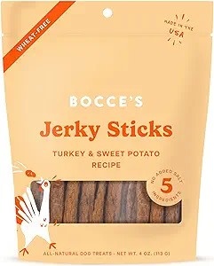 Bocce's Bakery Grazers Jerky Sticks Turkey & Sweet Potato Recipe Dog Treat 4oz