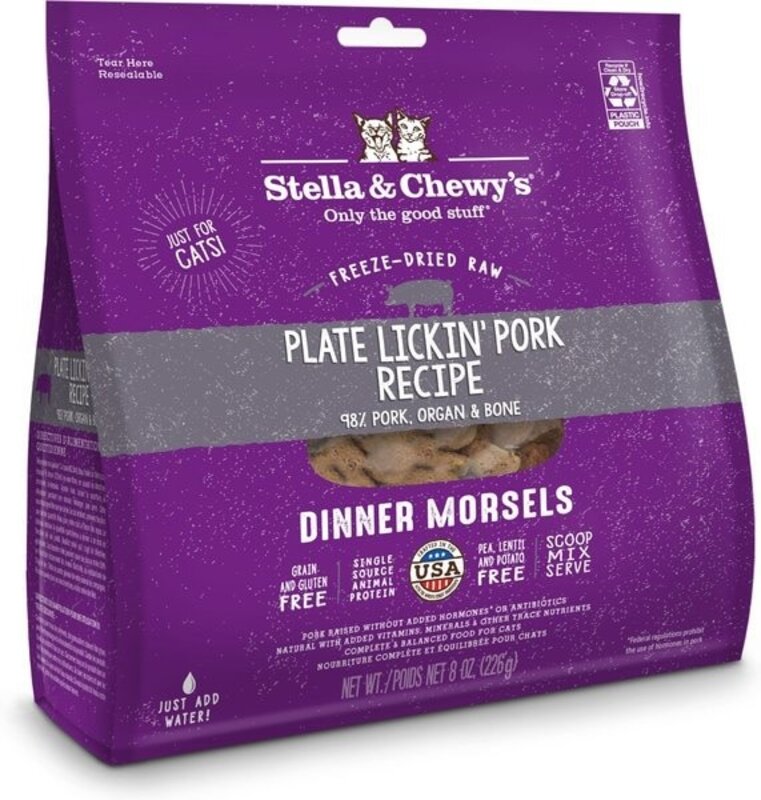 Stella & Chewy's Plate Lickin' Pork Freeze-Dried Raw Dinner Morsels Cat Food 8 oz