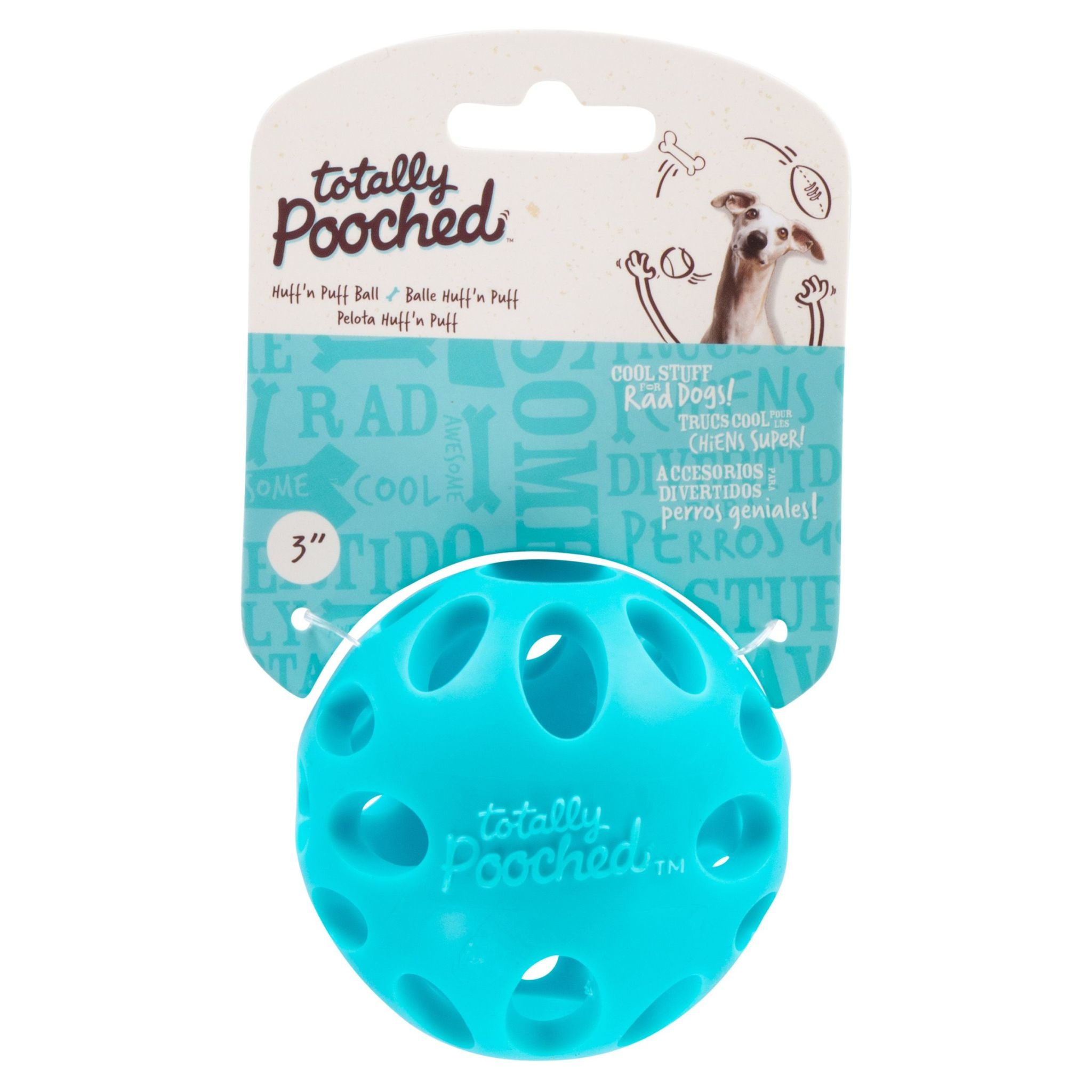Messy Mutts Totally Pooched- Huff'n Puff Ball Teal 3"