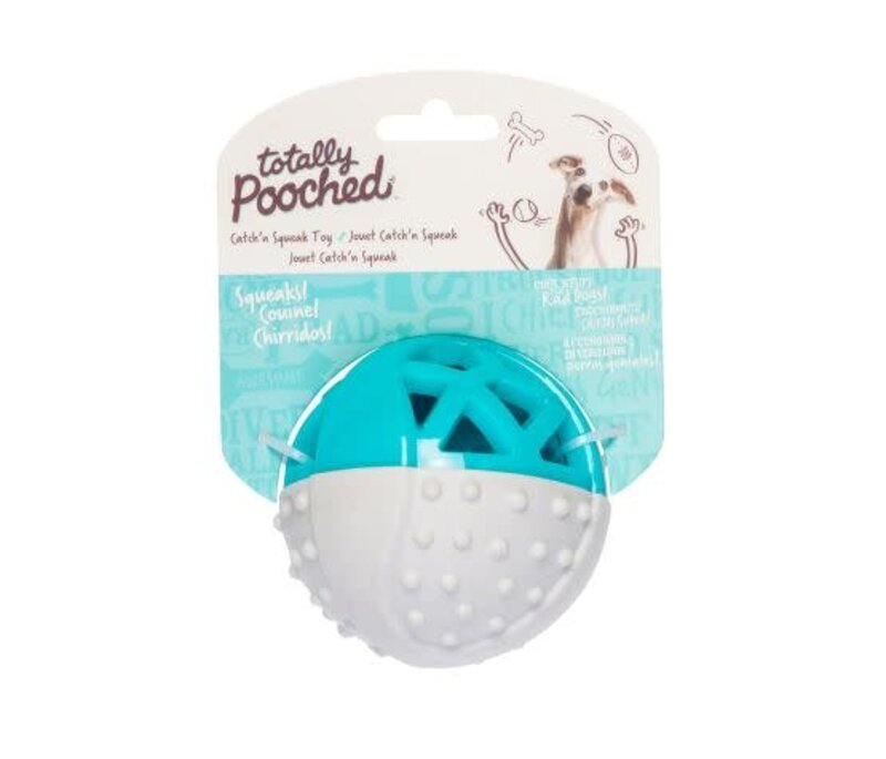 Messy Mutts Catch N' Squeak Foam Rubber Ball-  Grey &  Teal