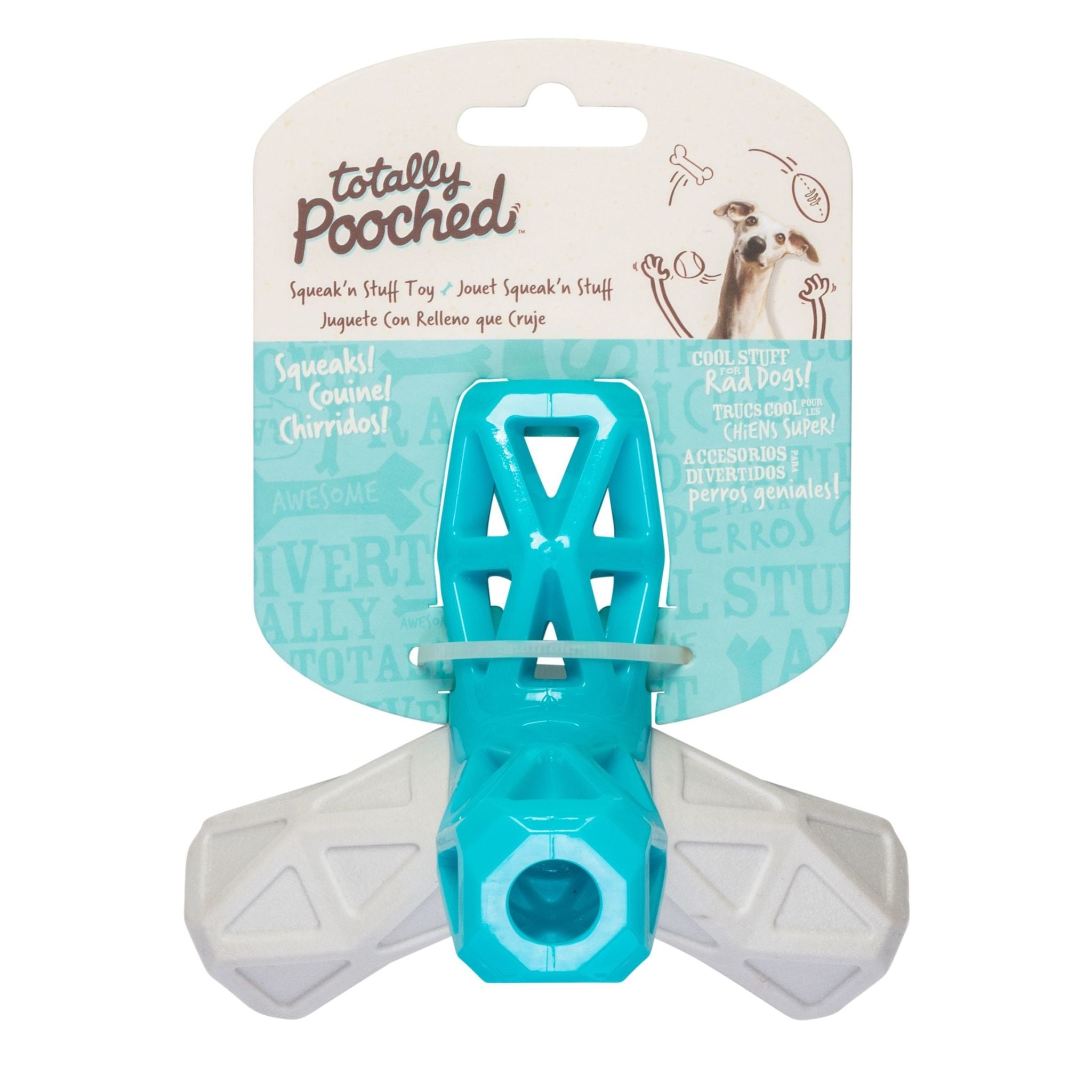 Messy Mutts Totally Pooched Squeak N' Stuff"- Grey & Teal  5"