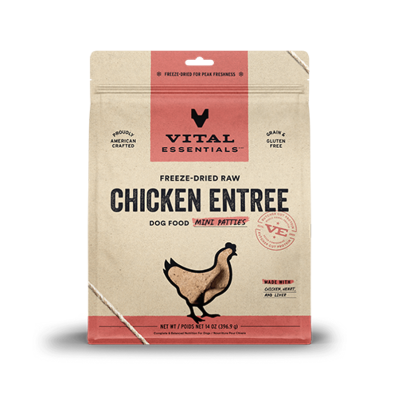 Vital Essentials Freeze-Dried Raw Chicken Entree Dog Food Mini Patties 14 oz