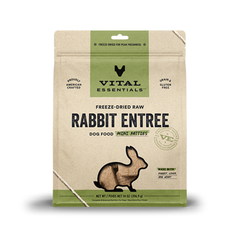 Vital Essentials Freeze-Dried Raw Rabbit Entree Dog Food Mini Patties 14 oz