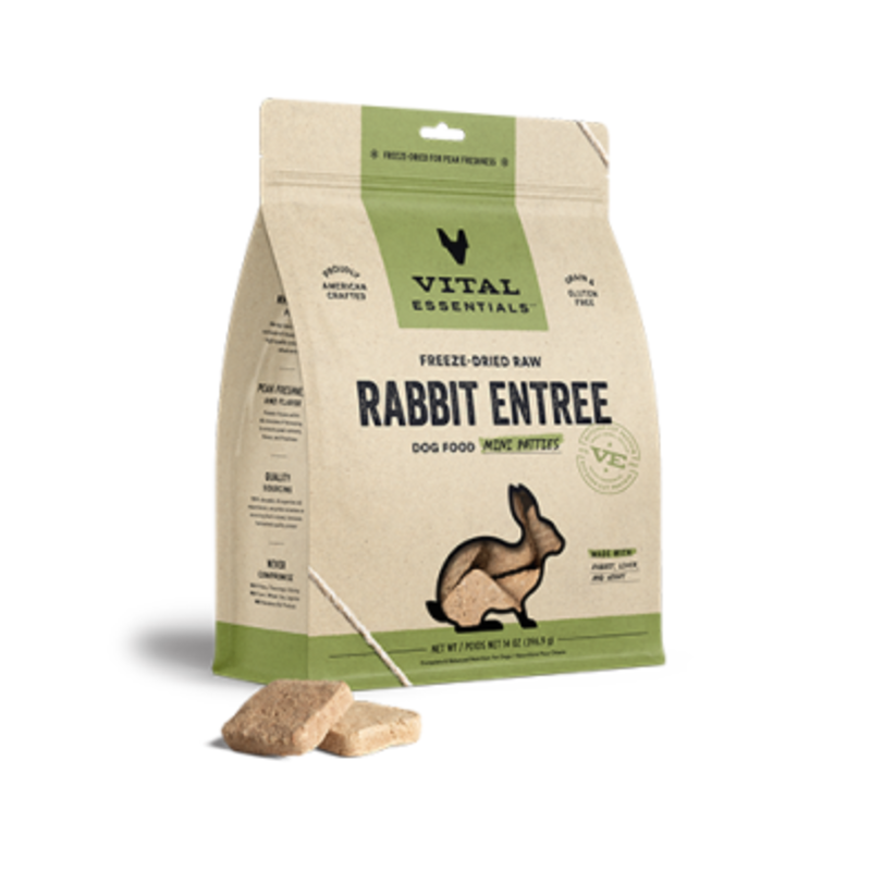 Vital Essentials Freeze-Dried Raw Rabbit Entree Dog Food Mini Patties 14 oz