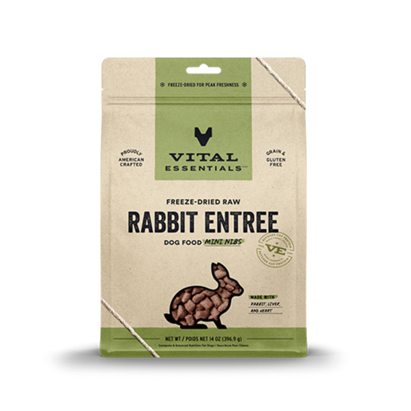 Vital Essentials Freeze-Dried Raw Rabbit Entree Dog Food Mini Nibs 14 oz