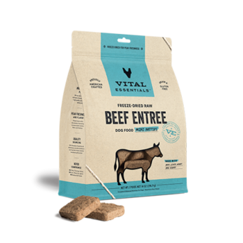 Vital Essentials Beef Entree Dog Food Mini Patties 14 oz