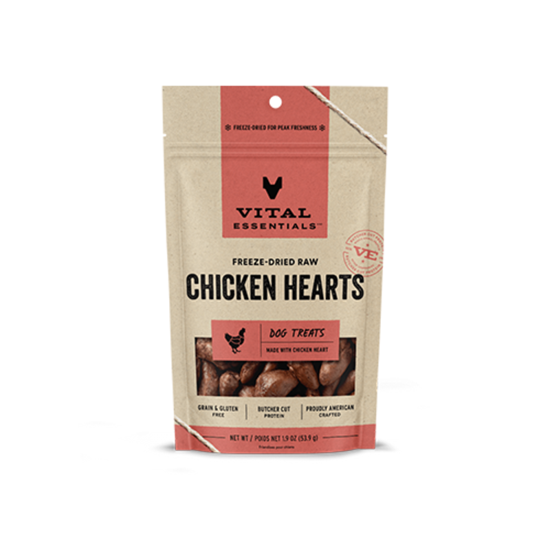 Vital Essentials Freeze-Dried Chicken Hearts Dog Treats 1.9 oz