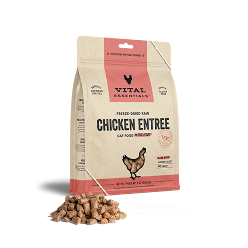 Vital Essentials Freeze-Dried Raw Chicken Entree Cat Food Mini Nibs 8 oz