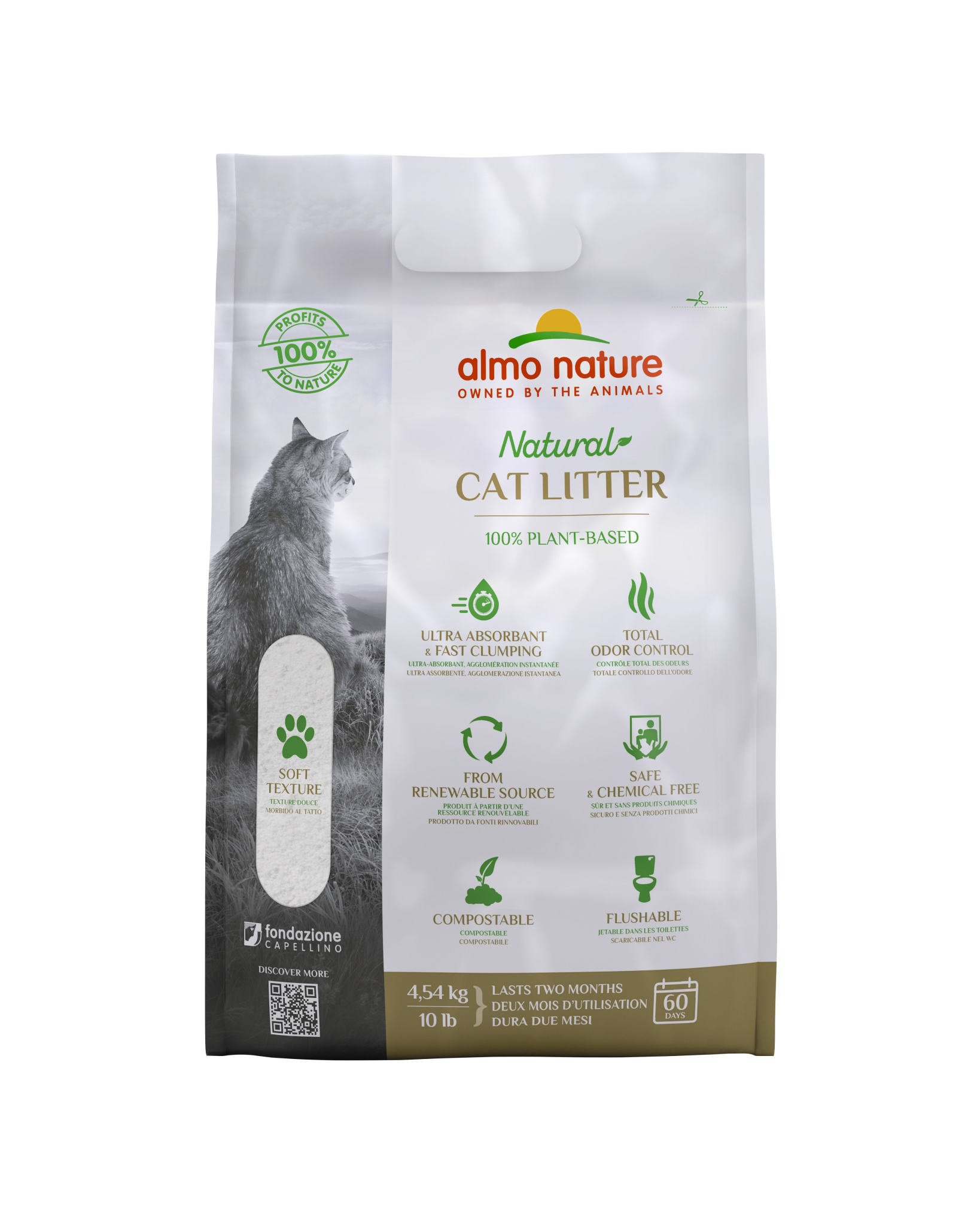 Almo Nature Clumping Cat Litter Made Of Vegetable Fiber, Odor Control