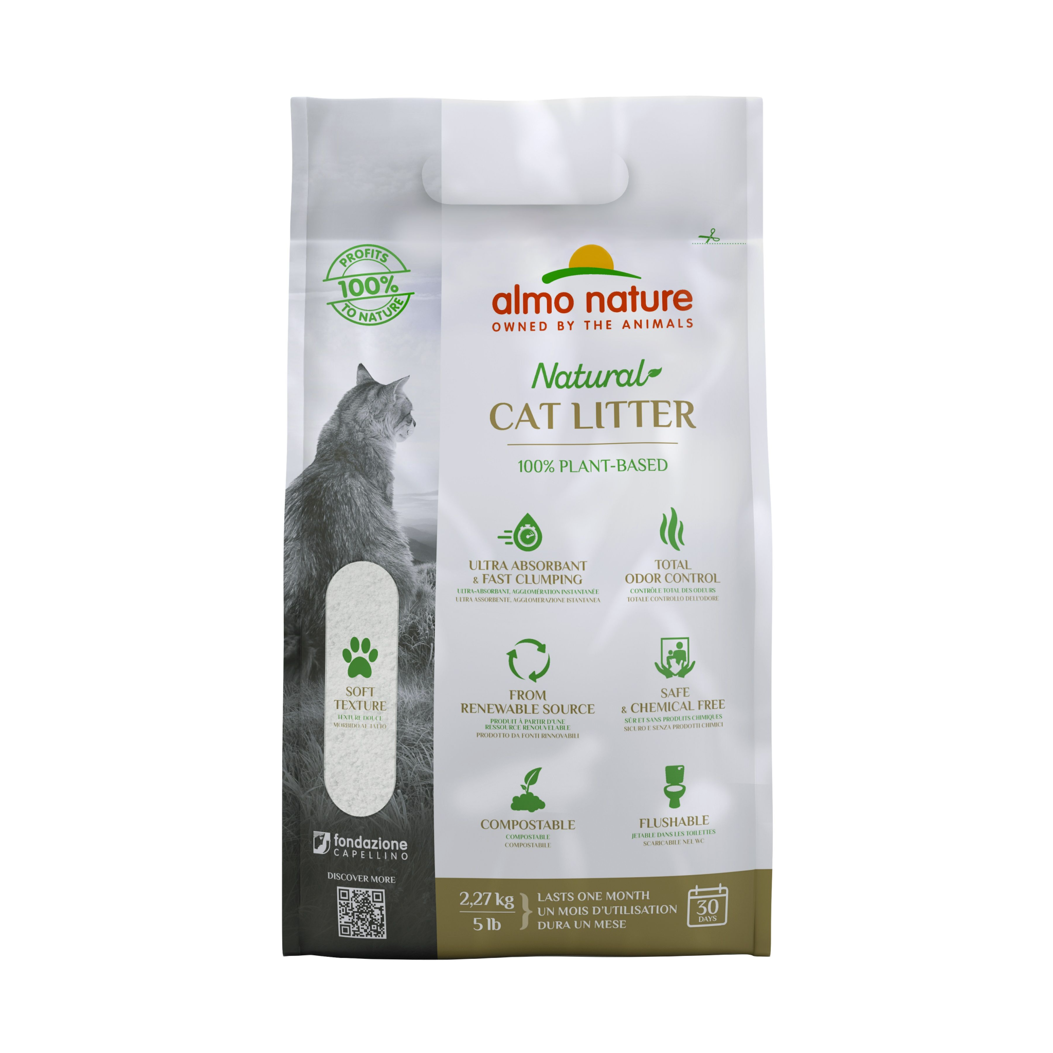 Almo Nature Clumping Cat Litter Made Of Vegetable Fiber, Odor Control