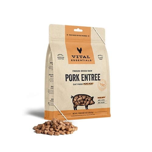 Vital Essentials Freeze-dried raw pork entree cat food mini nibs 8 OZ