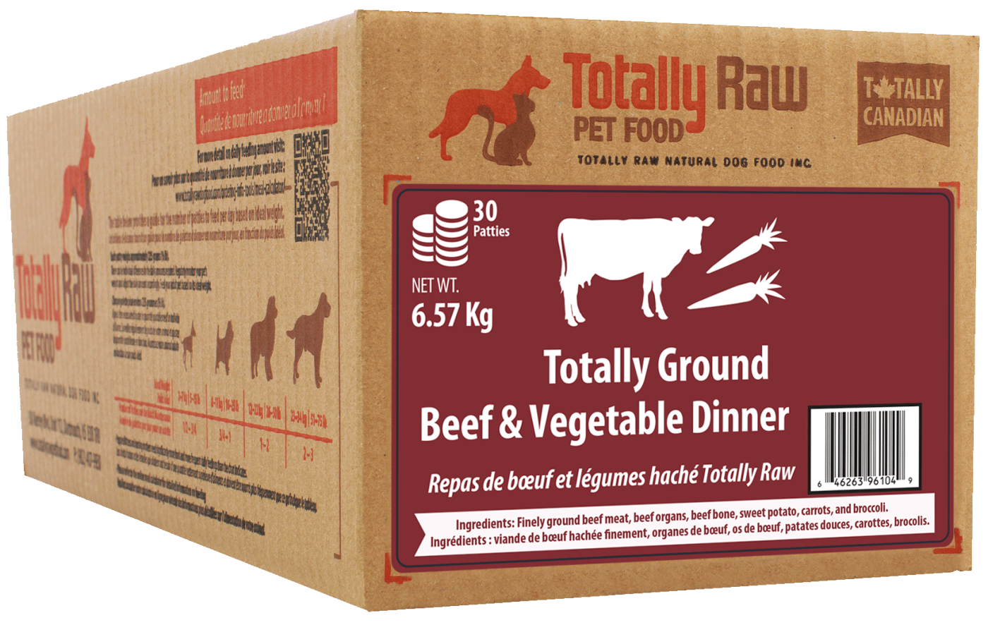 Totally Raw Pet Food Ground Beef and Vegetable Patty - 14.49lb / 6.57 kg