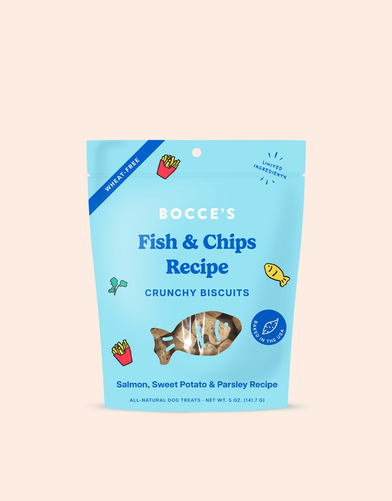 Bocce's Bakery Fish & Chips Salmon, Sweet Potato & Parsley Recipe Treats 5oz