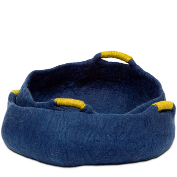 Dharma Dog Karma Cat Wool Felt Handle Basket Cave Navy 20"