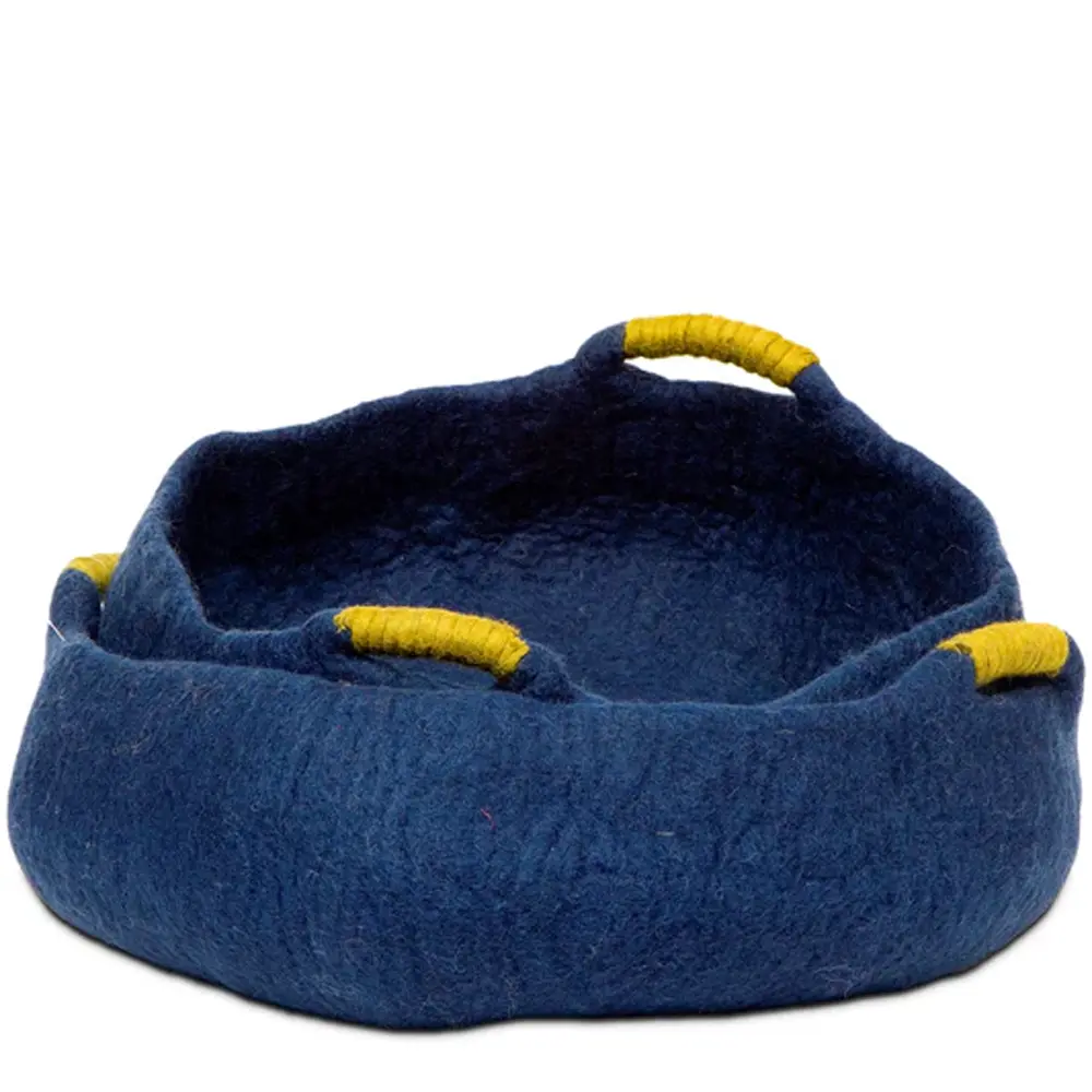 Dharma Dog Karma Cat Wool Felt Handle Basket Cave Navy 20"