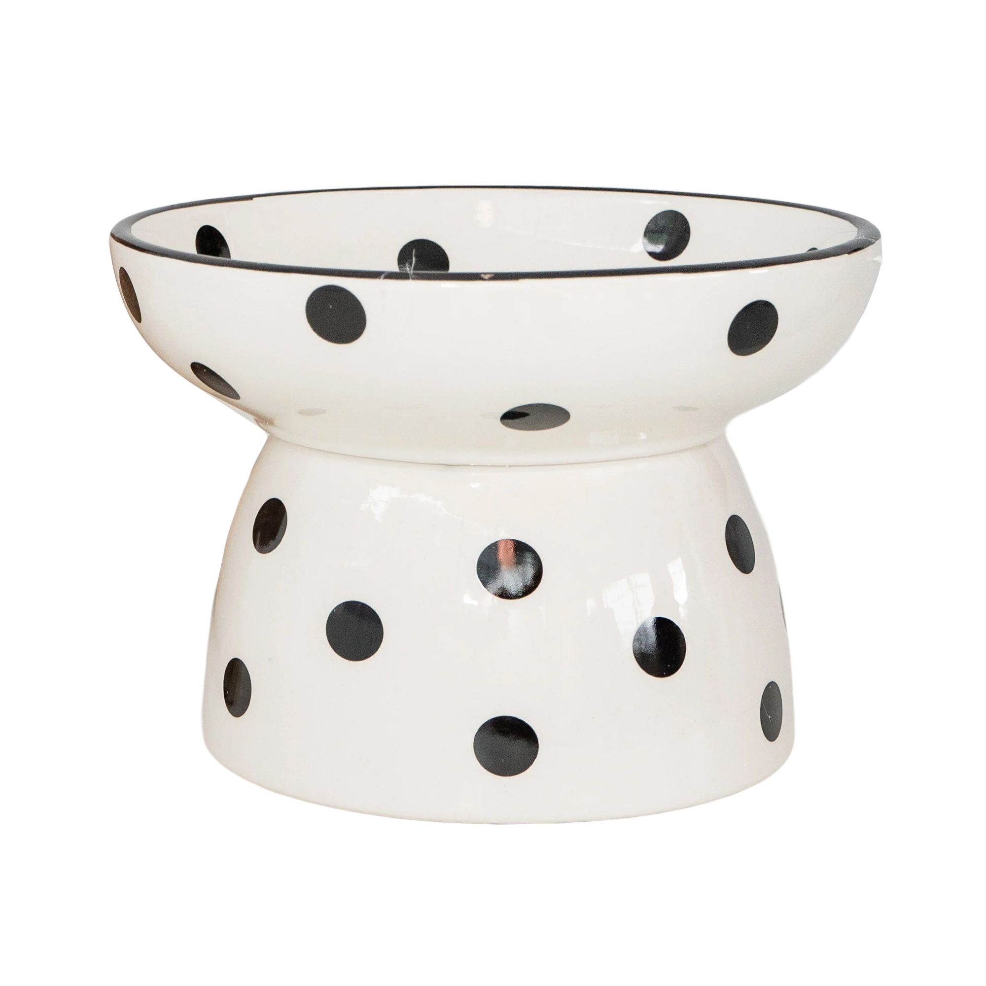 dexypaw Raised Ceramic Cat Bowl 8.7oz - White With Black Dot Print