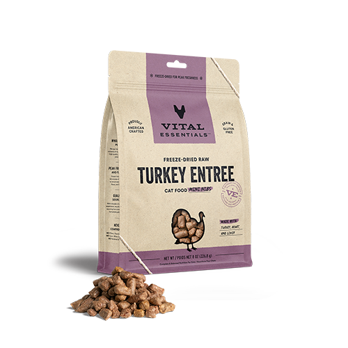 Vital Essentials Freeze-Dried Raw Turkey Entree Cat Food Mini Nibs 8 oz