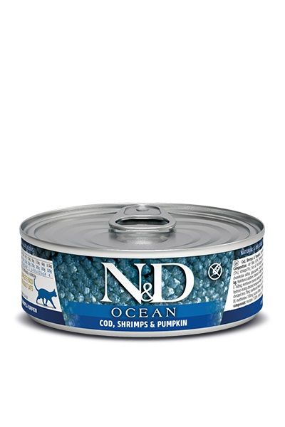 Farmina N&D Ocean Cat Food Canned Cod, Shrimp & Pumpkin  2.5oz