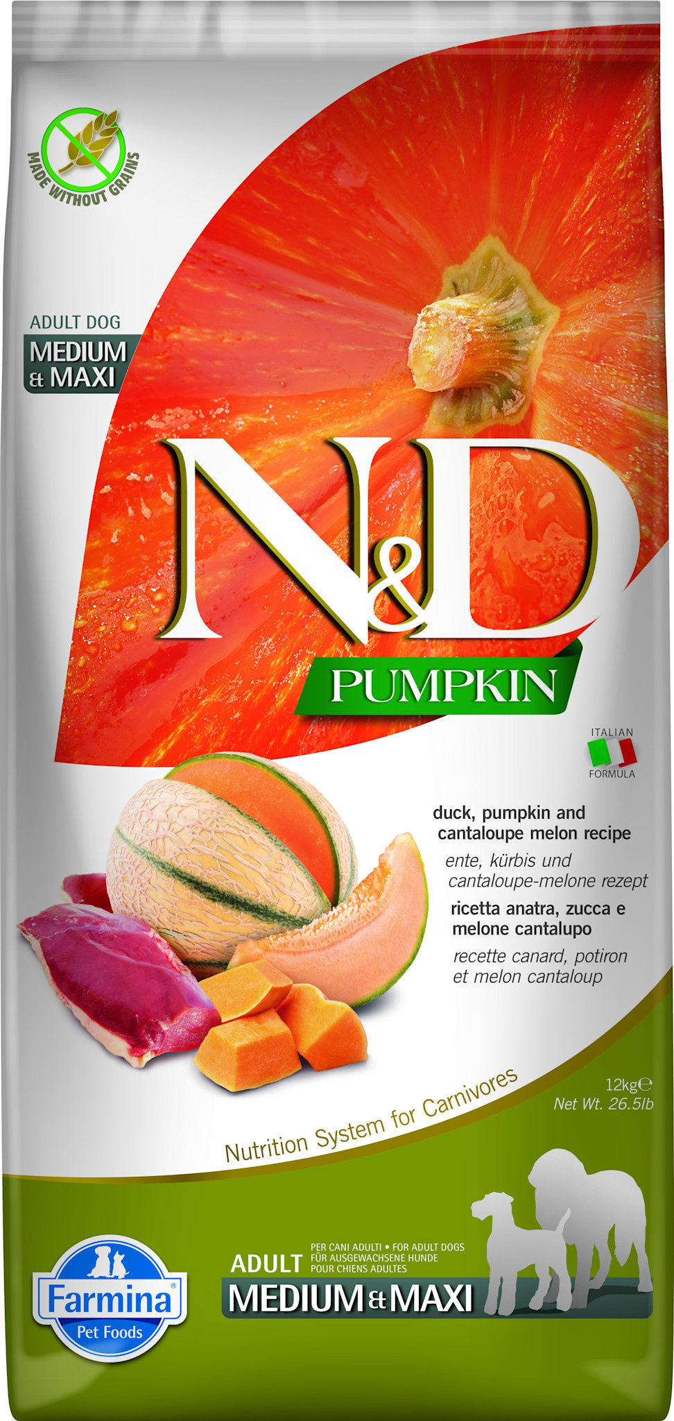 Farmina N&D Pumpkin Grain Free Dog Duck & Cantaloupe Med/Max 26.4lb
