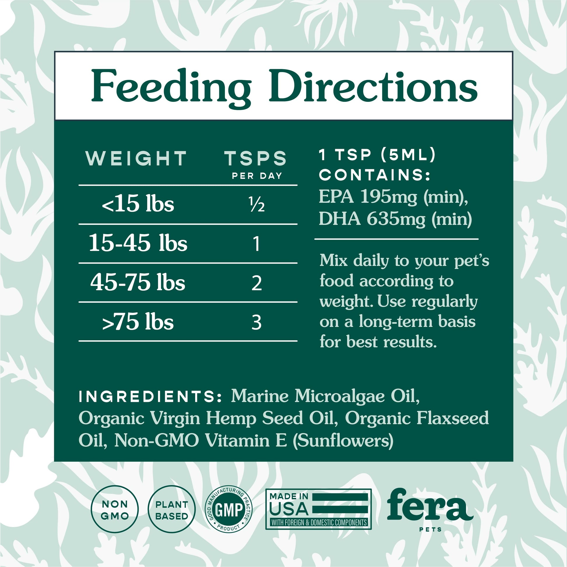 Fera Algae Oil Omega 3, 6, 9 for cats and dogs