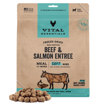 Vital Essentials Beef & Salmon Entree Meal or Mixer Soft Nibs 14 Oz