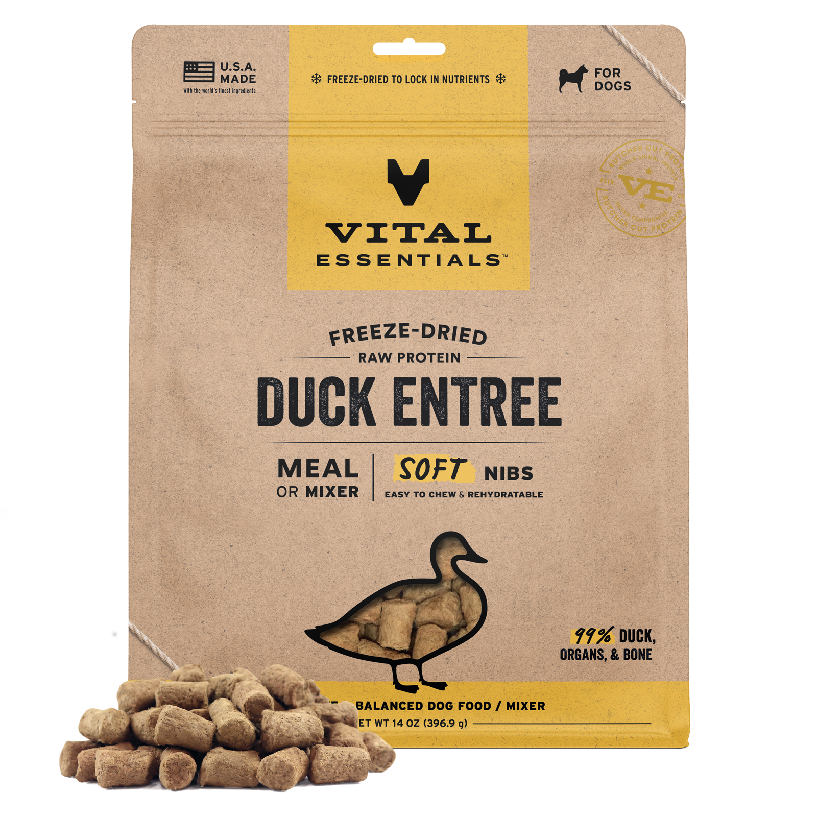 Vital Essentials Duck Entree Meal or Mixer Soft Nibs 14 Oz