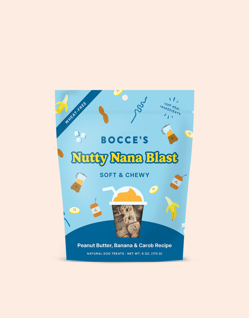 Bocce's Bakery Nutty Nana Blast Peanut Butter, Banana & Carob Recipe Soft & Chewy Treats