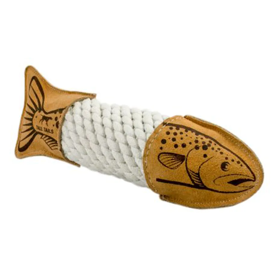 Tall Tails Natural Leather & Rope Trout Toy – 15″