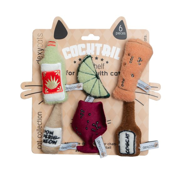 dexycats Plush Cat Toys, Cocktail 6pc