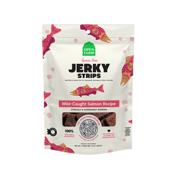 Open Farm Grain Free Jerky Strips Wild-Caught Salmon Recipe 13oz