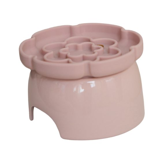 dexypaw Raised Ceramic Cat Bowl with Slow Feeder, Flower, Blush Pink 7.75oz Cat