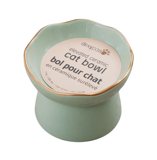 dexypaw Raised Ceramic Cat Bowl, Sage Green 7.75oz