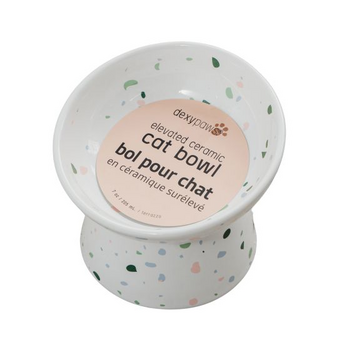 dexypaw Raised Ceramic Cat Bowl, Terrazzo 8.8oz