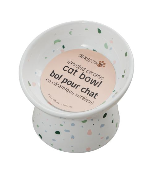 dexypaw Raised Ceramic Cat Bowl, Terrazzo 8.8oz