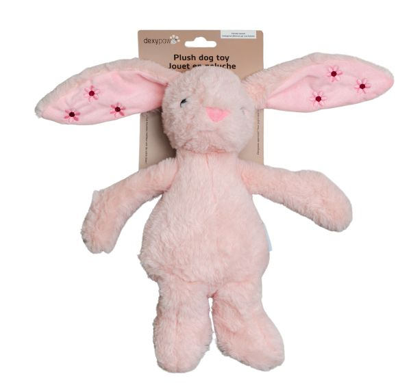 dexypaw Plush Dog Toy, Blush Bunny Dog