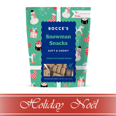 Bocce's Bakery Snowman Snacks, Chicken & Pumpkin Recipe Soft & Chewy Dog Treats 6oz