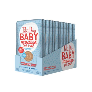 Tiki Dog Baby Mousse Beef, Beef Liver & Pumpkin Recipe in Broth for Puppies 5 Weeks and Over Wet Food