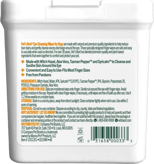 Vet's Best Eye Cleansing Wipes for Dogs Aloe Vera & Witch Hazel 50ct